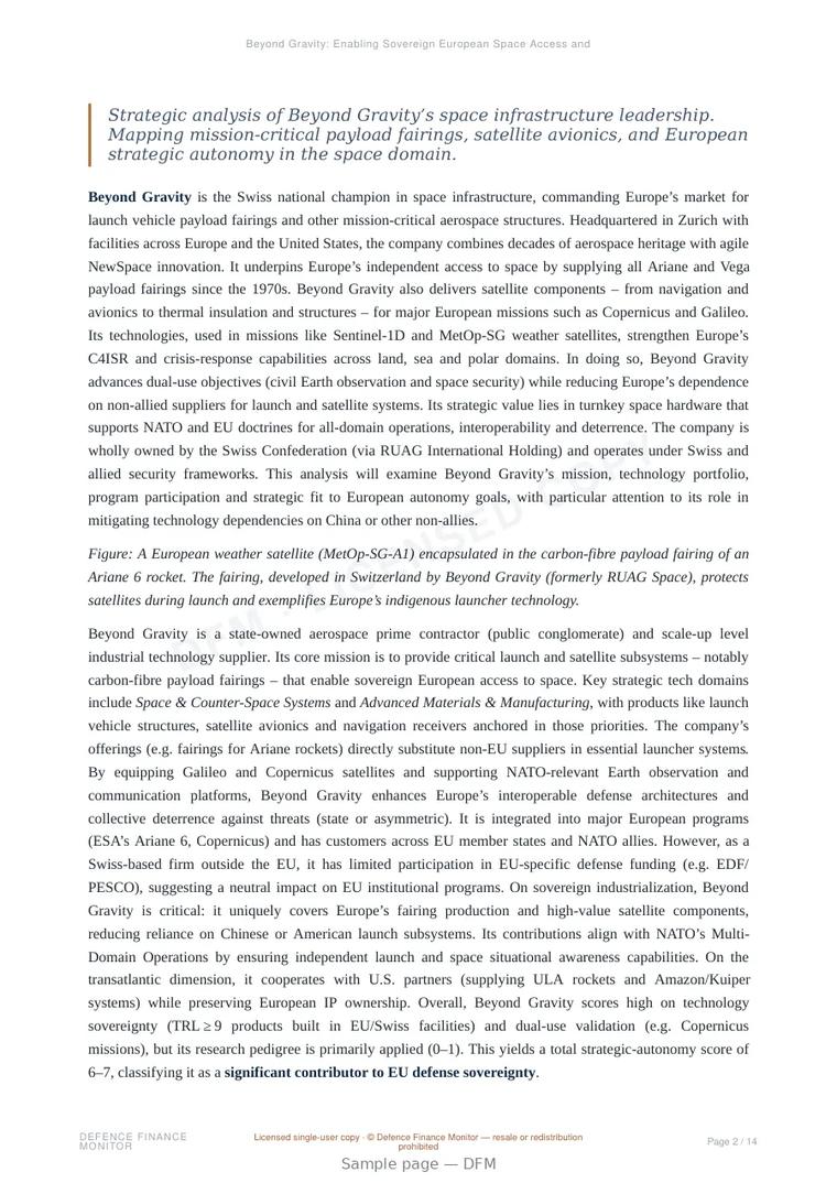 Sample page from “Beyond Gravity: Enabling Sovereign European Space Access and Satellite Resilience” — 15-page report