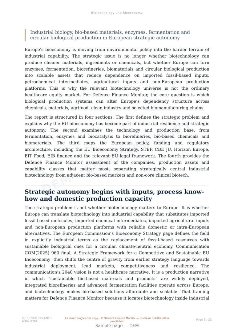 Sample page from “Biotechnology and Bioeconomy” — 23-page report