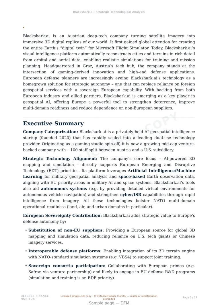 Sample page from “Blackshark.ai — Austria computer vision company” — 28-page report