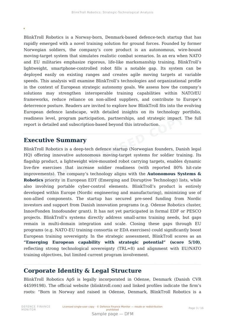 Sample page from “BlinkTroll Robotics — Norway training company” — 17-page report