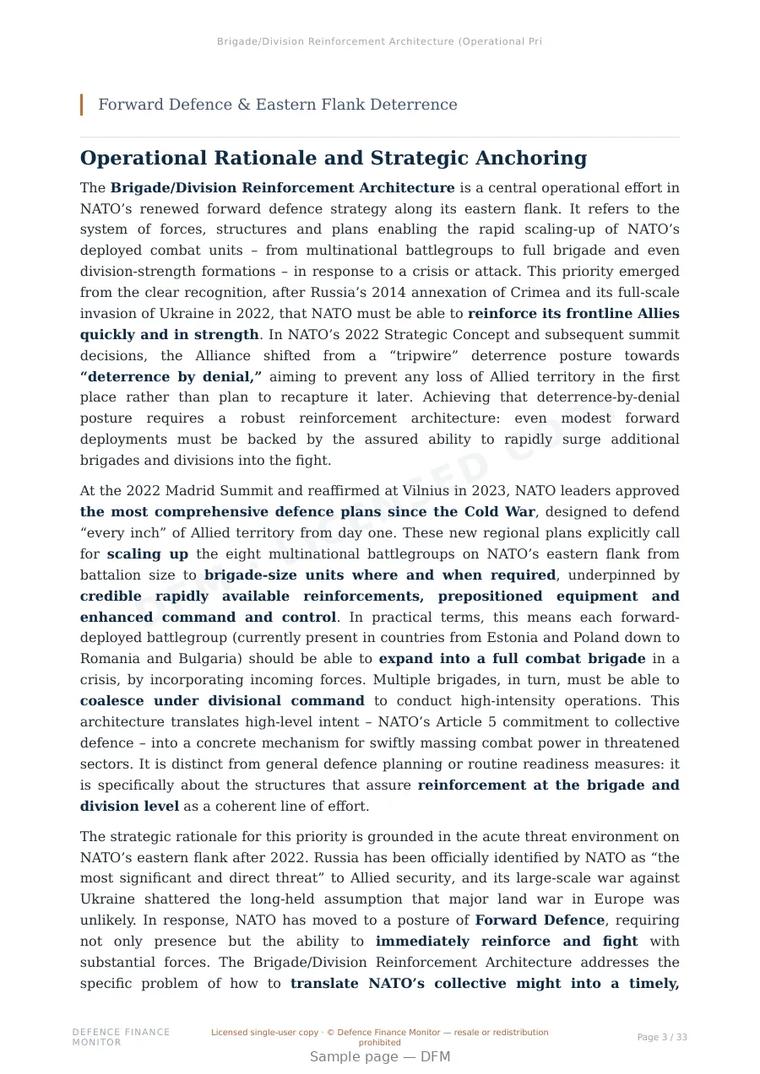 Sample page from “Brigade/Division Reinforcement Architecture (Operational Priorities)” — 34-page report