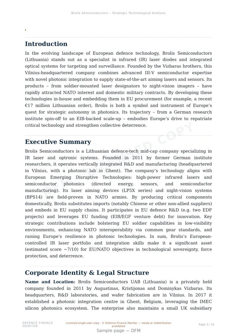 Sample page from “Brolis Semiconductors – Strategic Technological Analysis” — 16-page report