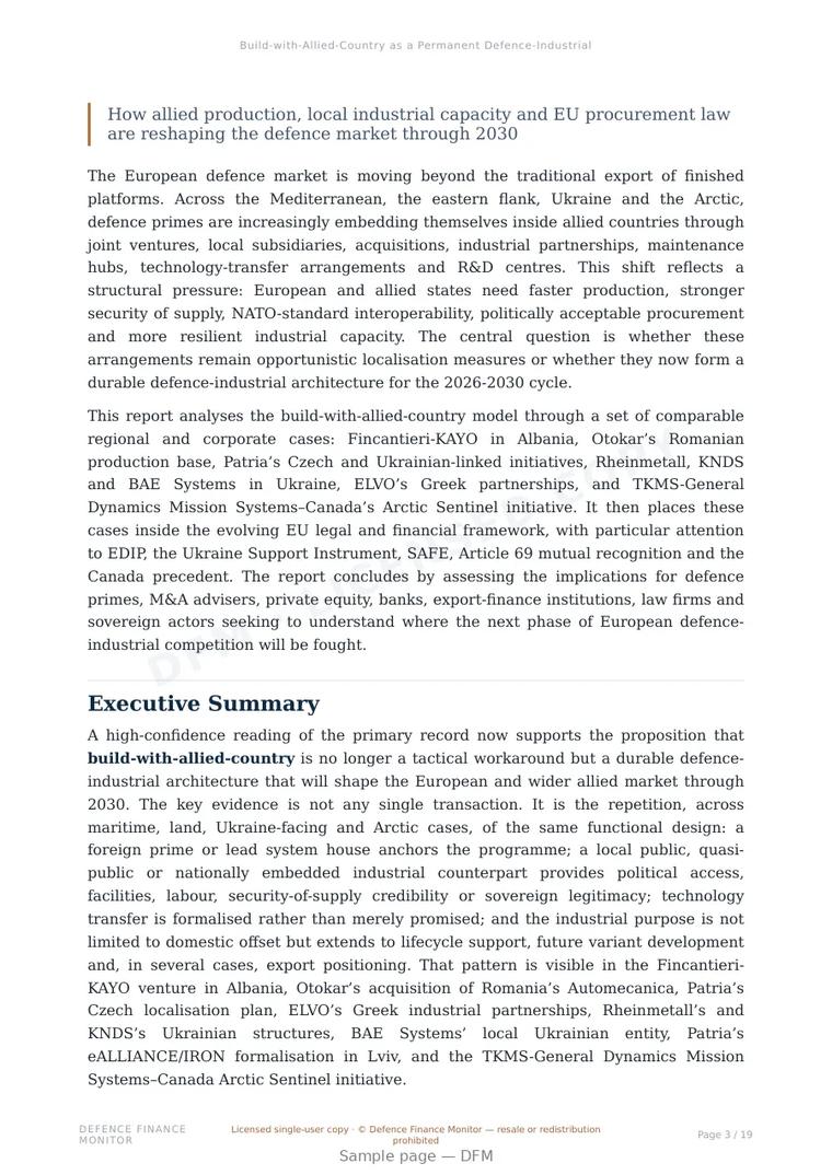 Sample page from “Build-with-Allied-Country as a Permanent Defence-Industrial Architecture” — 20-page report