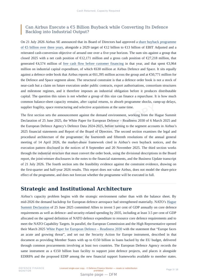Sample page from “Cash Returned, Capacity Required” — 19-page report
