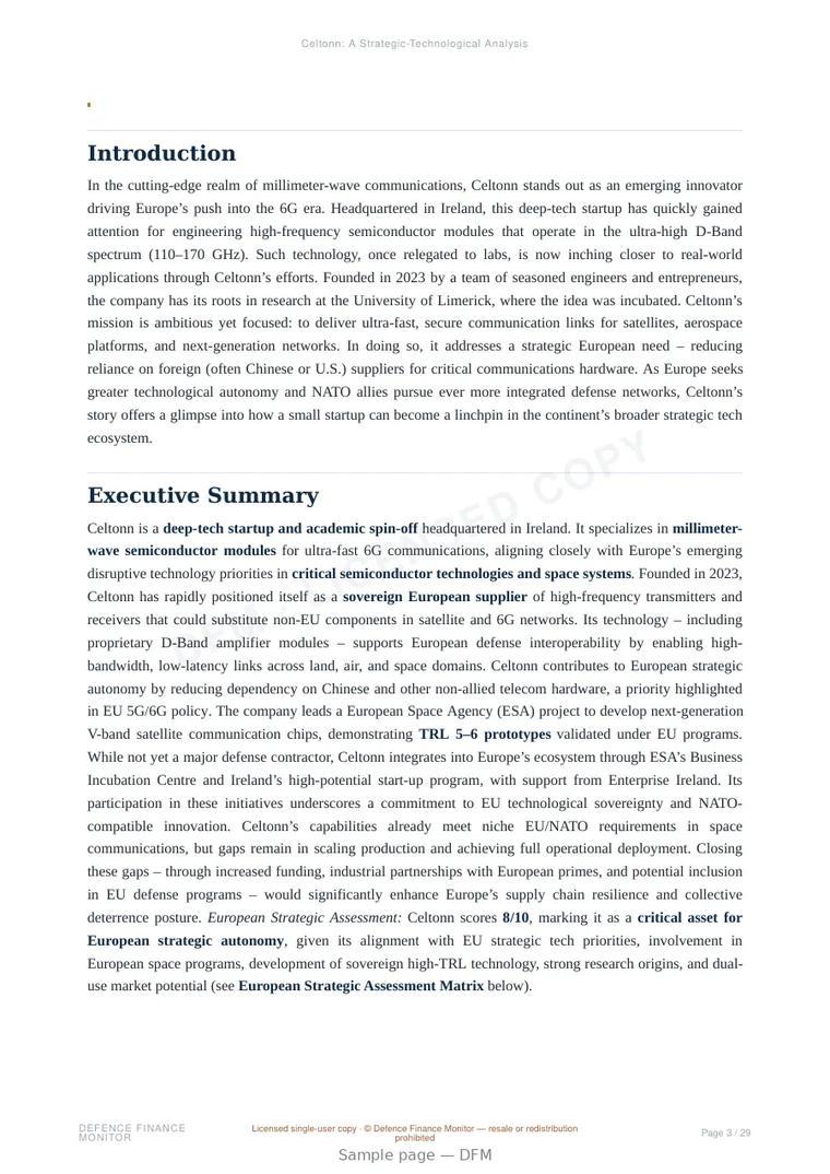 Sample page from “Celtonn — Ireland semiconductors company” — 30-page report