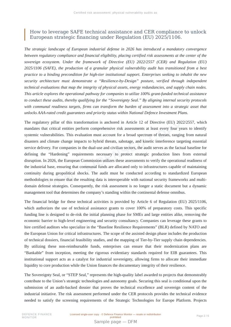 Sample page from “Certified risk assessment: physical vulnerability audits as a gateway to the Sovereignty Seal” — 7-page report