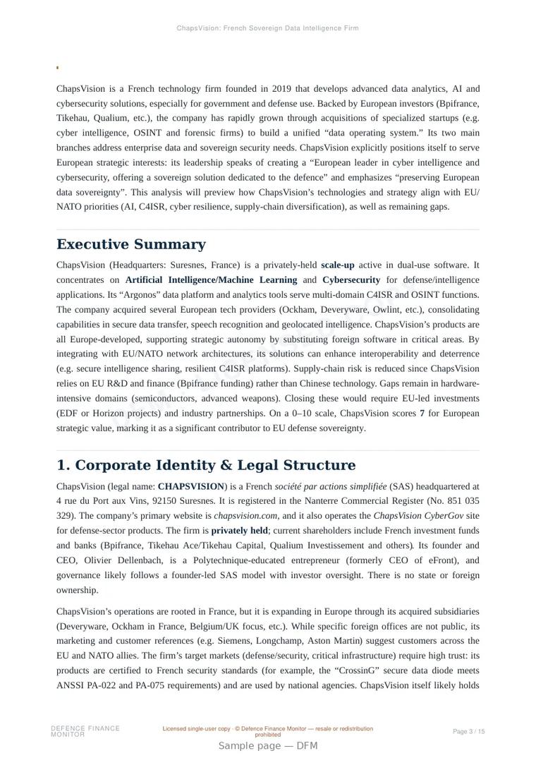 Sample page from “ChapsVision: French Sovereign Data Intelligence Firm” — 16-page report