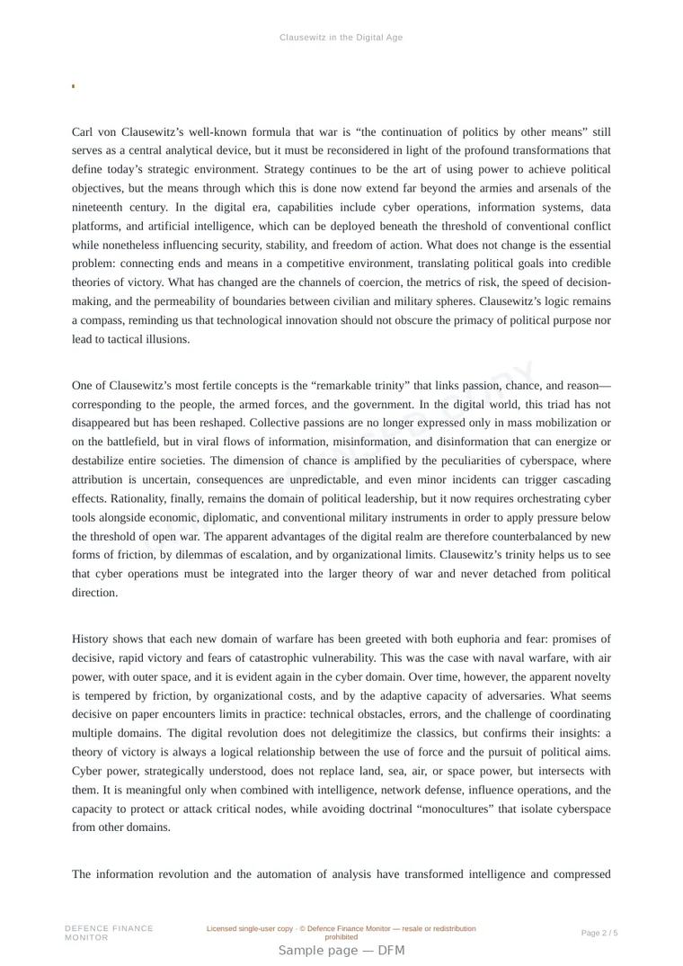 Sample page from “Clausewitz in the Digital Age” — 6-page report