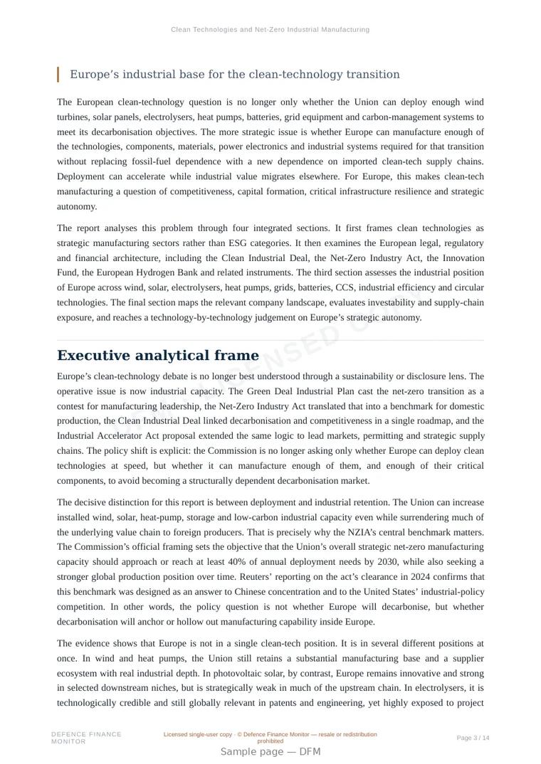 Sample page from “Clean Technologies and Net-Zero Industrial Manufacturing” — 15-page report