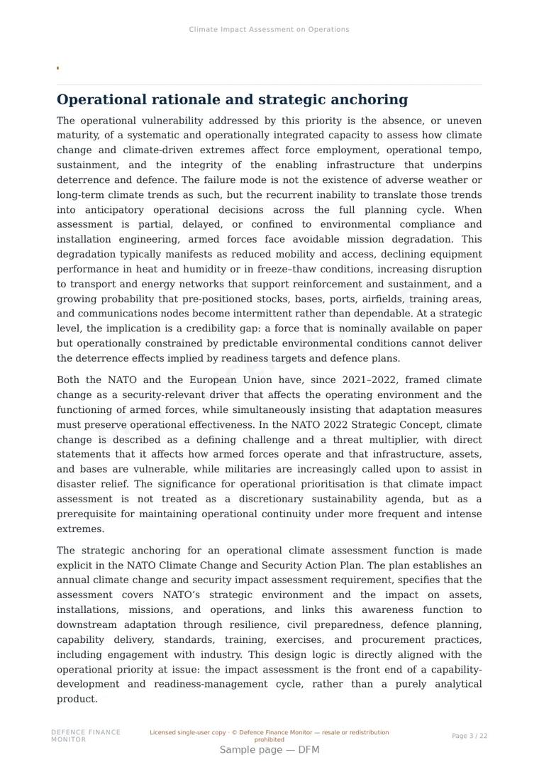 Sample page from “Climate Impact Assessment on Operations” — 23-page report
