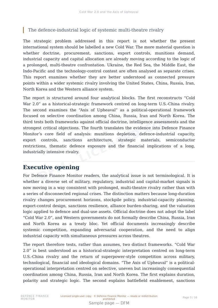Sample page from “Cold War 2.0 and the Axis of Upheaval” — 17-page report