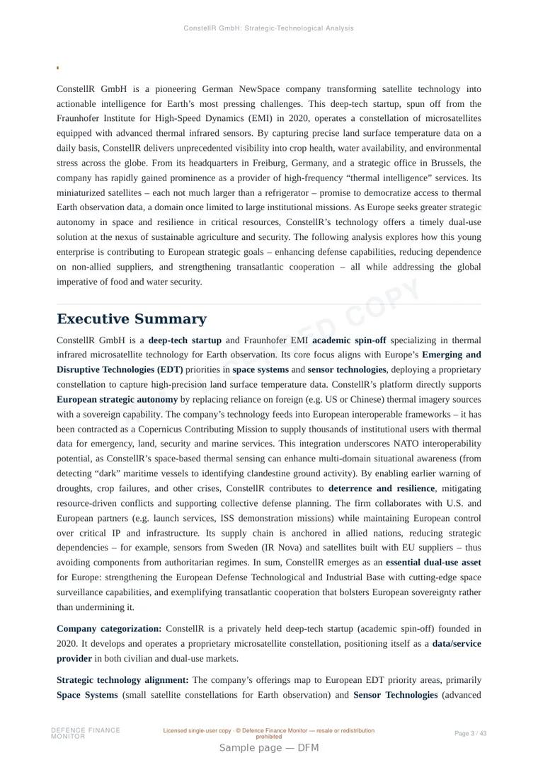 Sample page from “ConstellR GmbH — Germany space-based isr company” — 44-page report