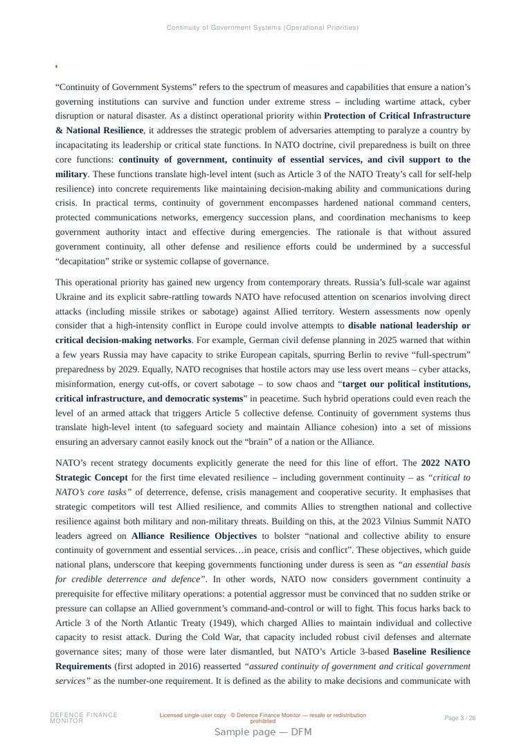 Sample page from “Continuity of Government Systems (Operational Priorities)” — 27-page report
