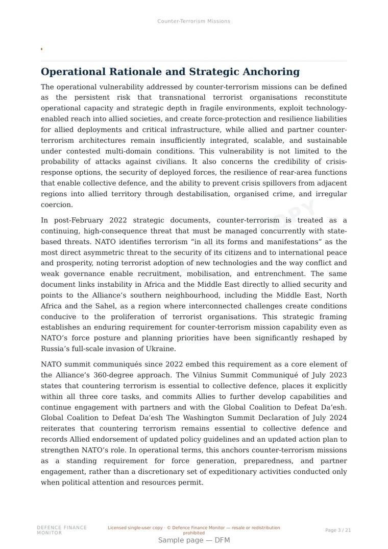 Sample page from “Counter-Terrorism Missions” — 22-page report