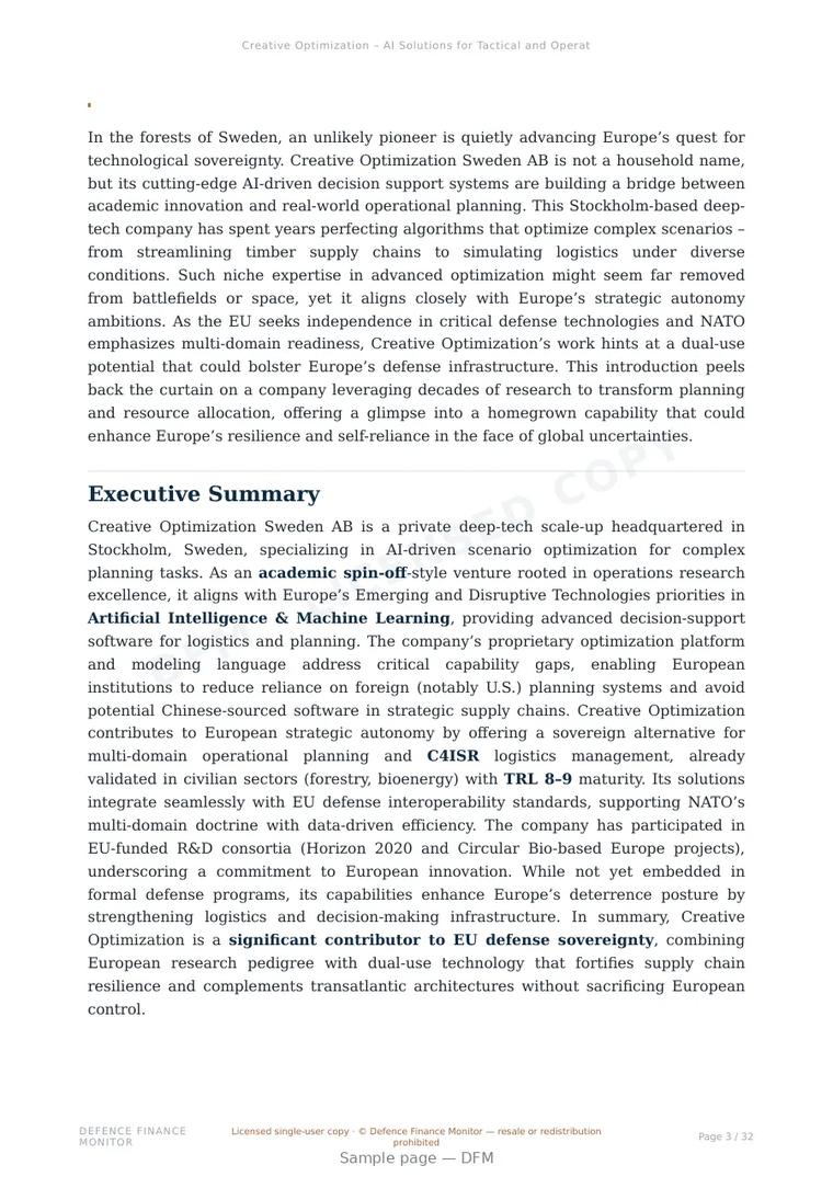 Sample page from “Creative Optimization – AI Solutions for Tactical and Operational Planning in Europe” — 33-page report