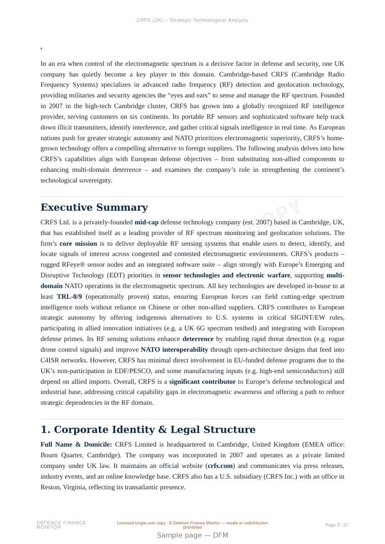Sample page from “CRFS (UK) – Strategic Technological Analysis” — 28-page report