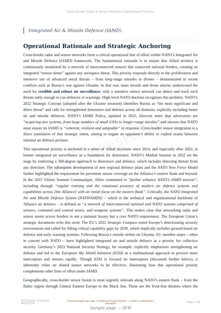 Sample page from “Cross-Border Radar & Sensor Networks (Operational Priorities)” — 29-page report