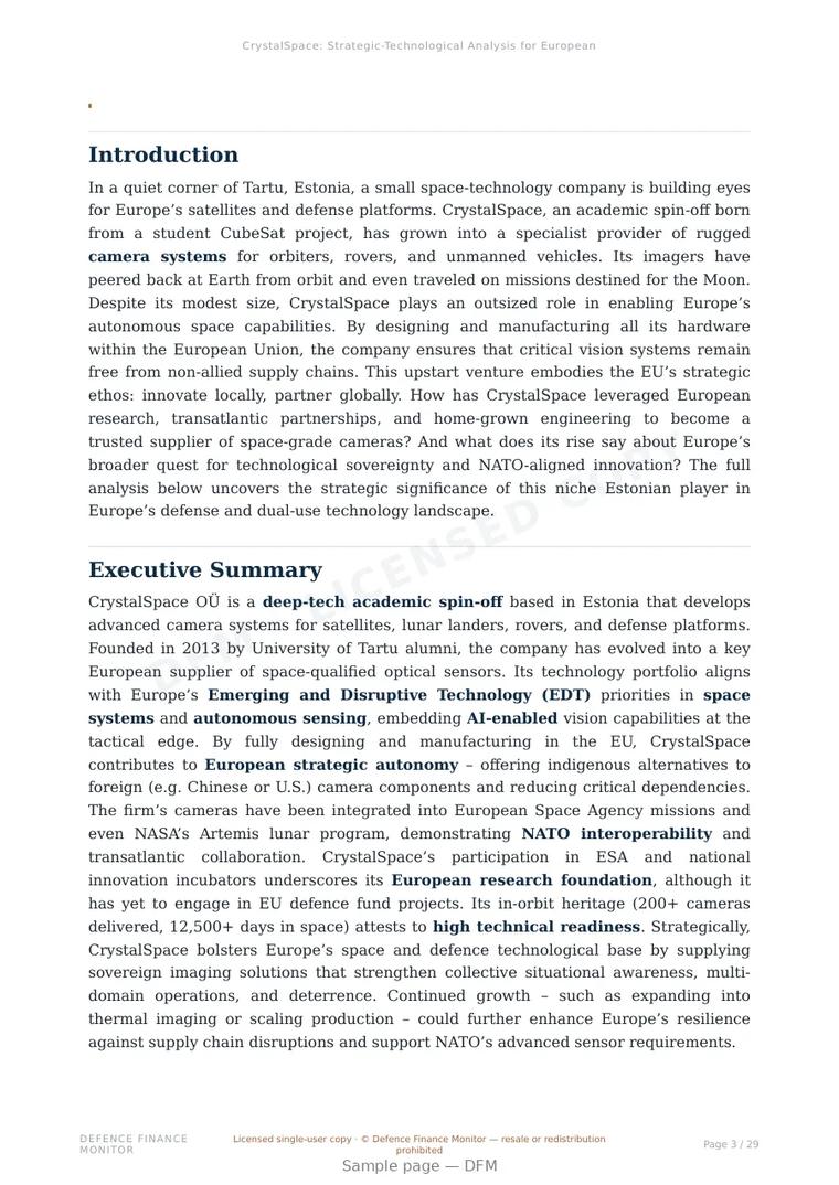 Sample page from “CrystalSpace — Estonia electro-optical company” — 30-page report