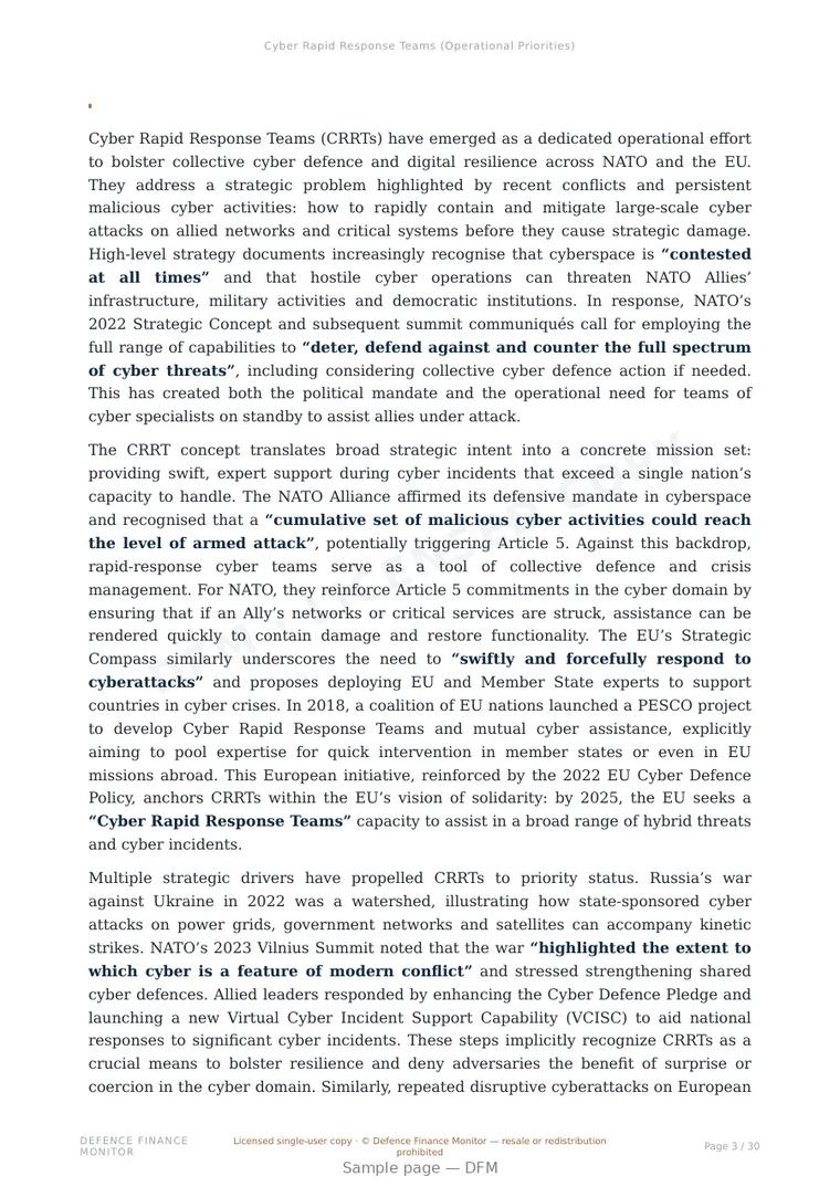 Sample page from “Cyber Rapid Response Teams (Operational Priorities)” — 31-page report