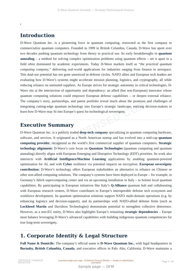 Sample page from “D-Wave Quantum Inc. — Canada quantum company” — 35-page report