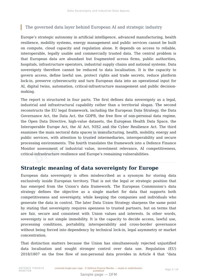 Sample page from “Data Sovereignty and Industrial Data Spaces” — 20-page report