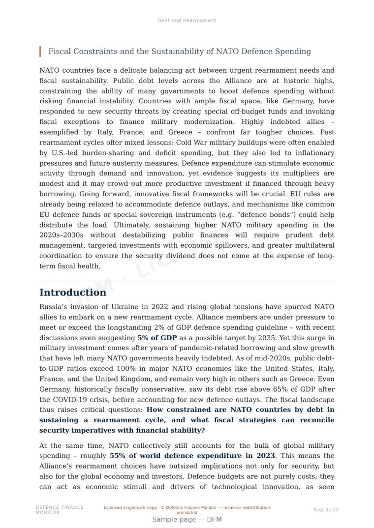 Sample page from “Debt and Rearmament” — 24-page report