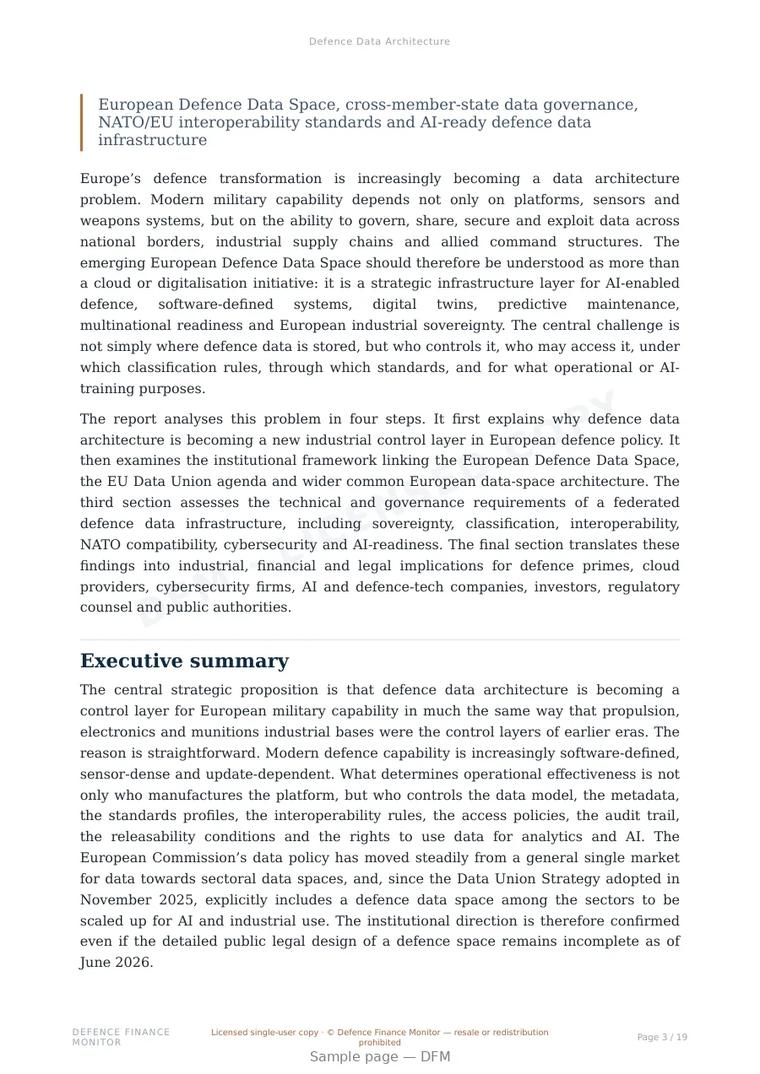 Sample page from “Defence Data Architecture” — 20-page report