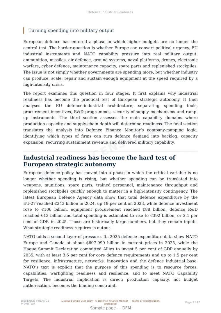 Sample page from “Defence Industrial Readiness” — 18-page report