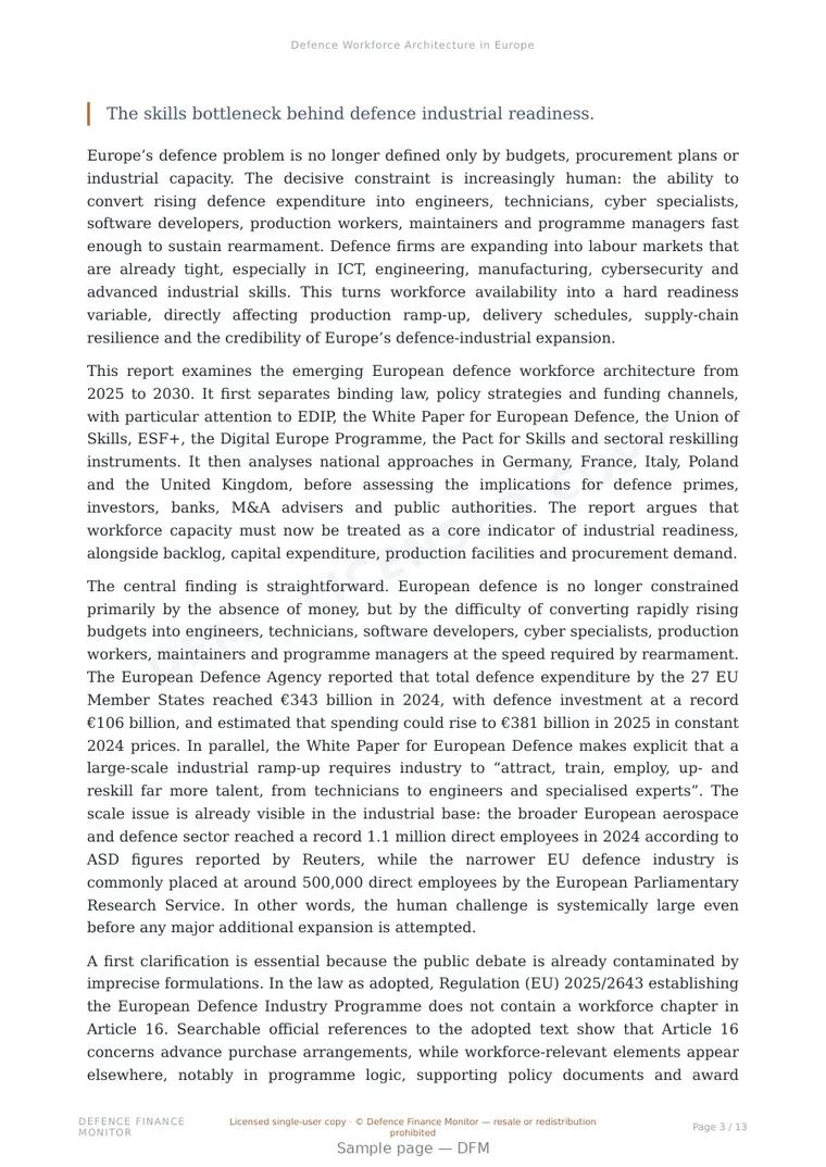 Sample page from “Defence Workforce Architecture in Europe” — 14-page report