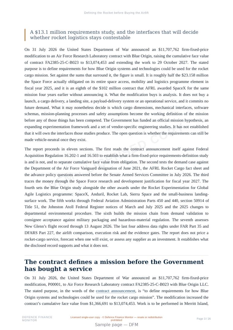 Sample page from “Defining the Rocket before Buying the Airlift” — 27-page report