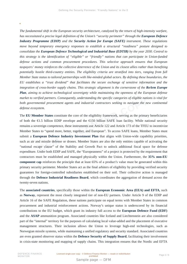 Sample page from “Defining the Security Perimeter: “Friendly Nations” in the EDIP and SAFE Frameworks” — 7-page report