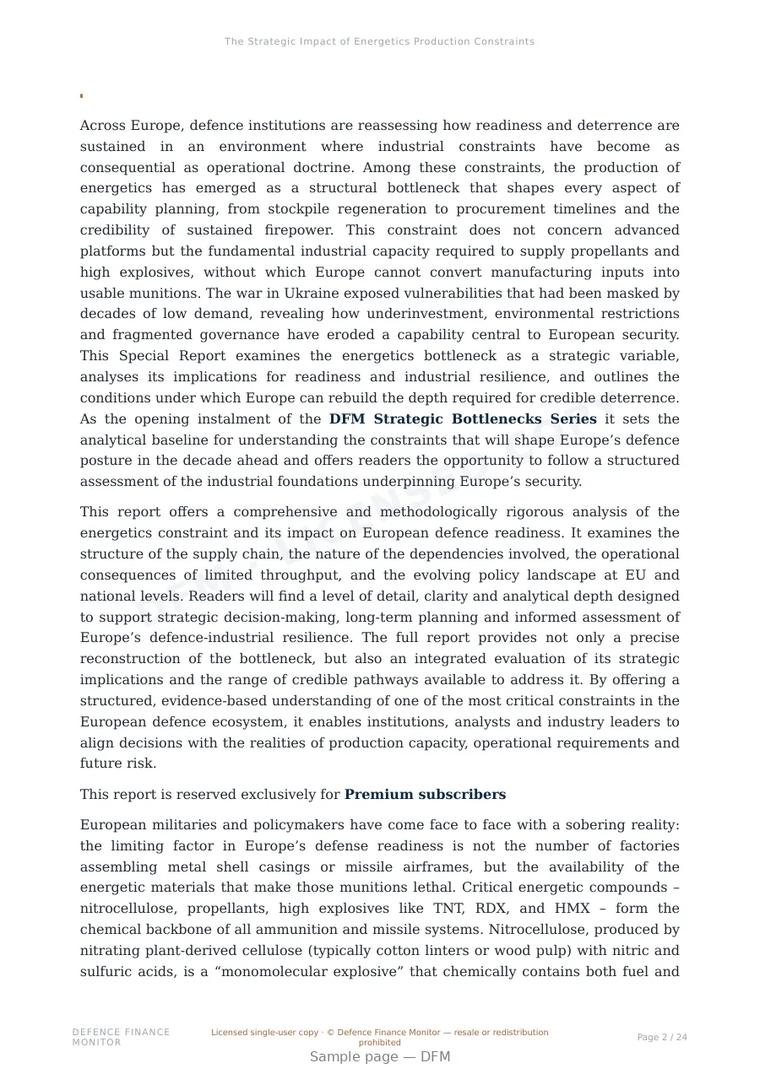 Sample page from “The Strategic Impact of Energetics Production Constraints” — 25-page report
