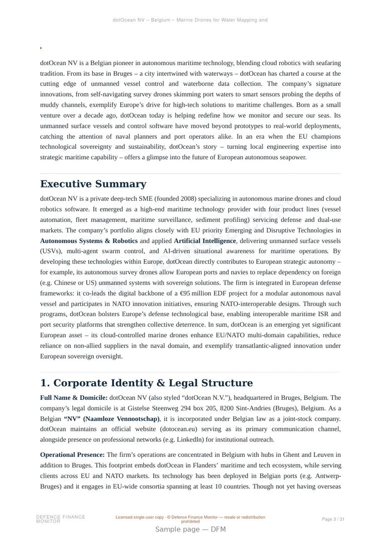 Sample page from “dotOcean NV – Belgium – Marine Drones for Water Mapping and Monitoring” — 32-page report