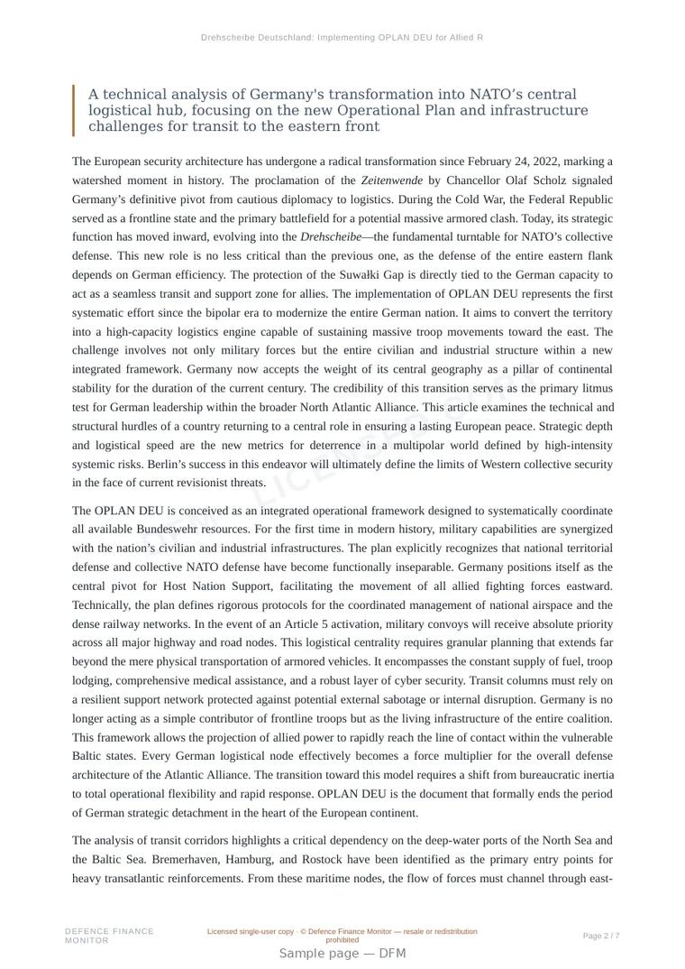 Sample page from “Drehscheibe Deutschland: Implementing OPLAN DEU for Allied Rapid Deployment” — 8-page report