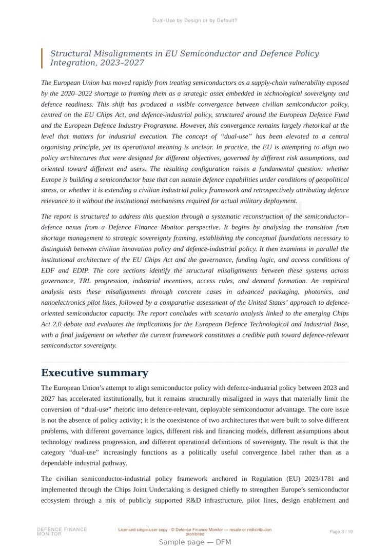 Sample page from “Dual-Use by Design or by Default?” — 20-page report
