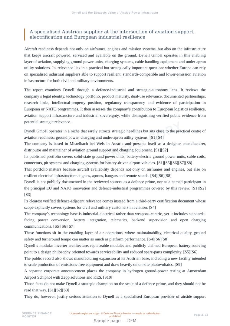 Sample page from “Dynell and the Strategic Value of Airside Power Infrastructure” — 14-page report