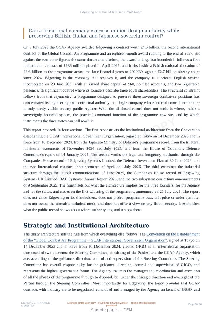 Sample page from “Edgewing after the £4.6 Billion GCAP Award” — 17-page report