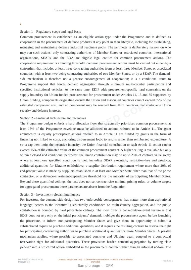 Sample page from “Common Procurement as a Demand Aggregation Mechanism under EDIP” — 6-page report