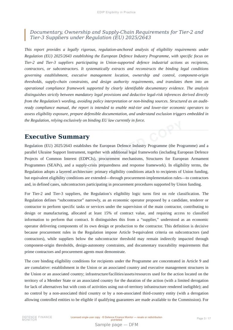 Sample page from “EDIP Eligibility in Practice” — 18-page report