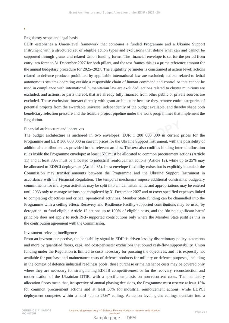Sample page from “Grant Architecture and Budget Allocation under EDIP (2025–2027)” — 6-page report