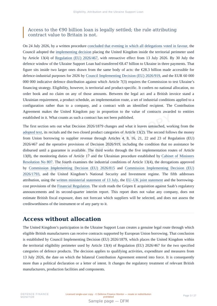 Sample page from “Eligibility, Attribution and the Ukraine Support Loan” — 28-page report
