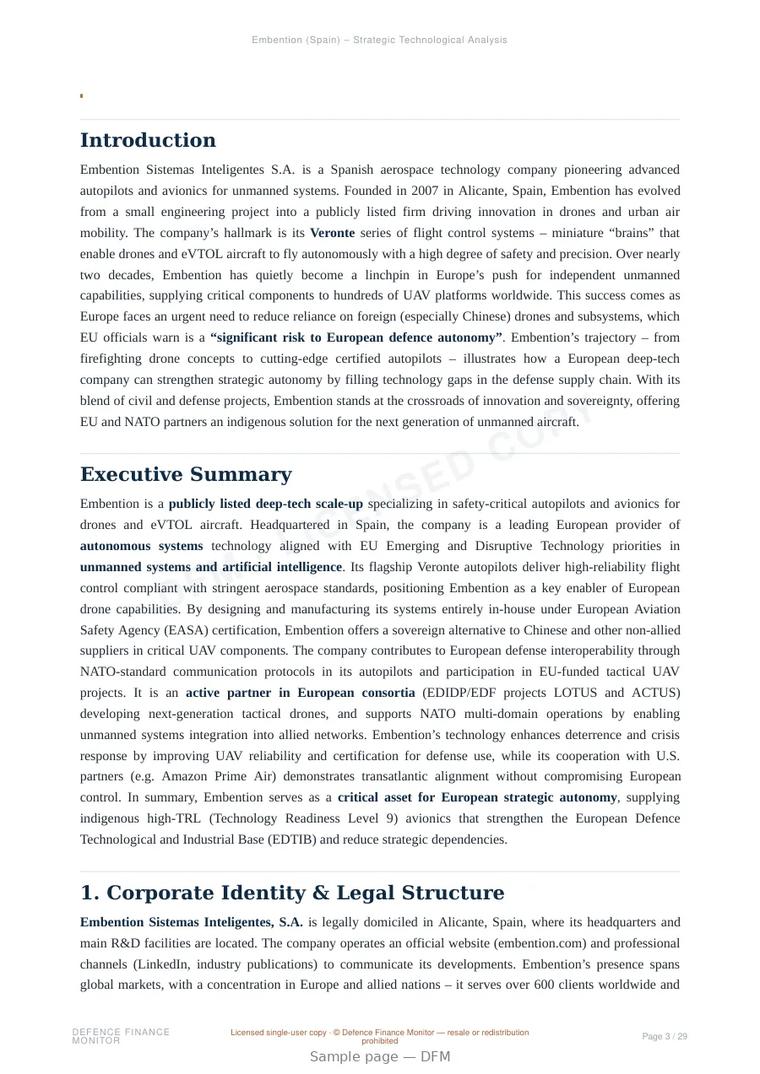 Sample page from “Embention (Spain) – Strategic Technological Analysis” — 30-page report