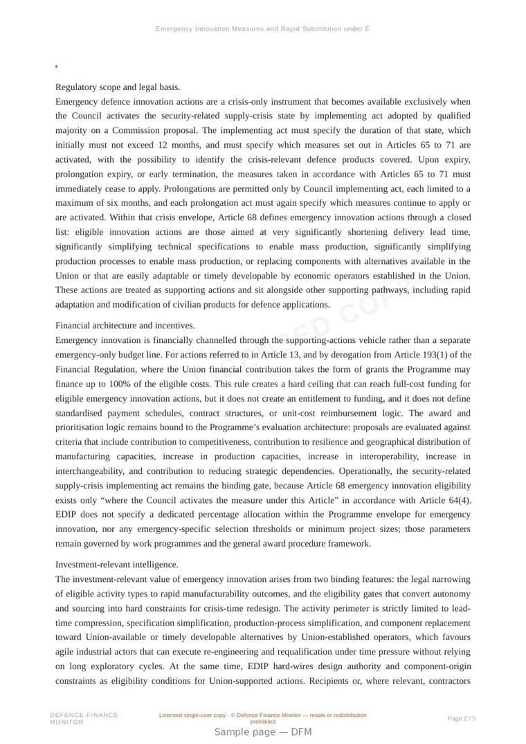 Sample page from “Emergency Innovation Measures and Rapid Substitution under EDIP” — 6-page report