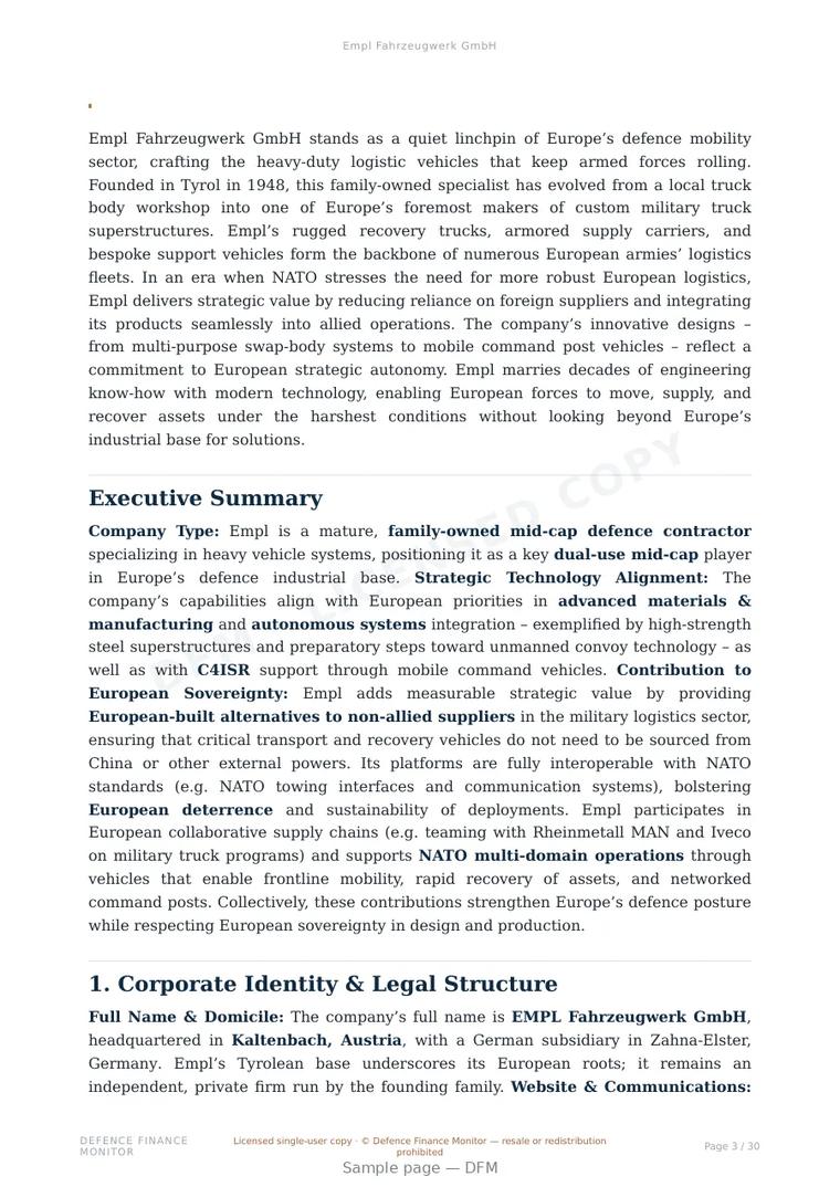 Sample page from “Empl Fahrzeugwerk GmbH” — 31-page report
