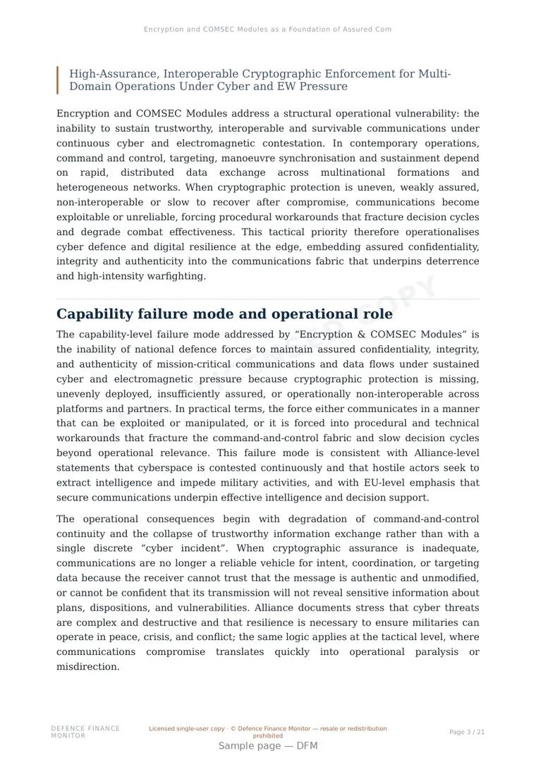 Sample page from “Encryption and COMSEC Modules as a Foundation of Assured Command and Control” — 22-page report