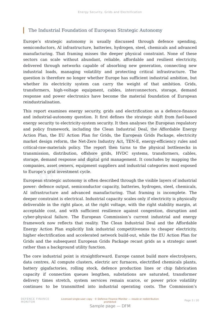 Sample page from “Energy Security, Grids and Electrification” — 21-page report