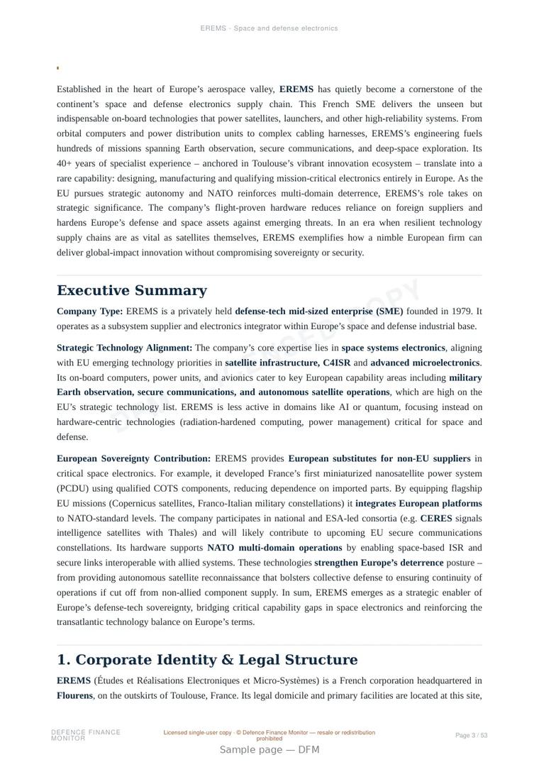 Sample page from “EREMS - Space and defense electronics” — 54-page report