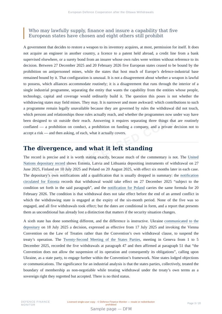 Sample page from “European Defence Cooperation after the Ottawa Withdrawals” — 21-page report