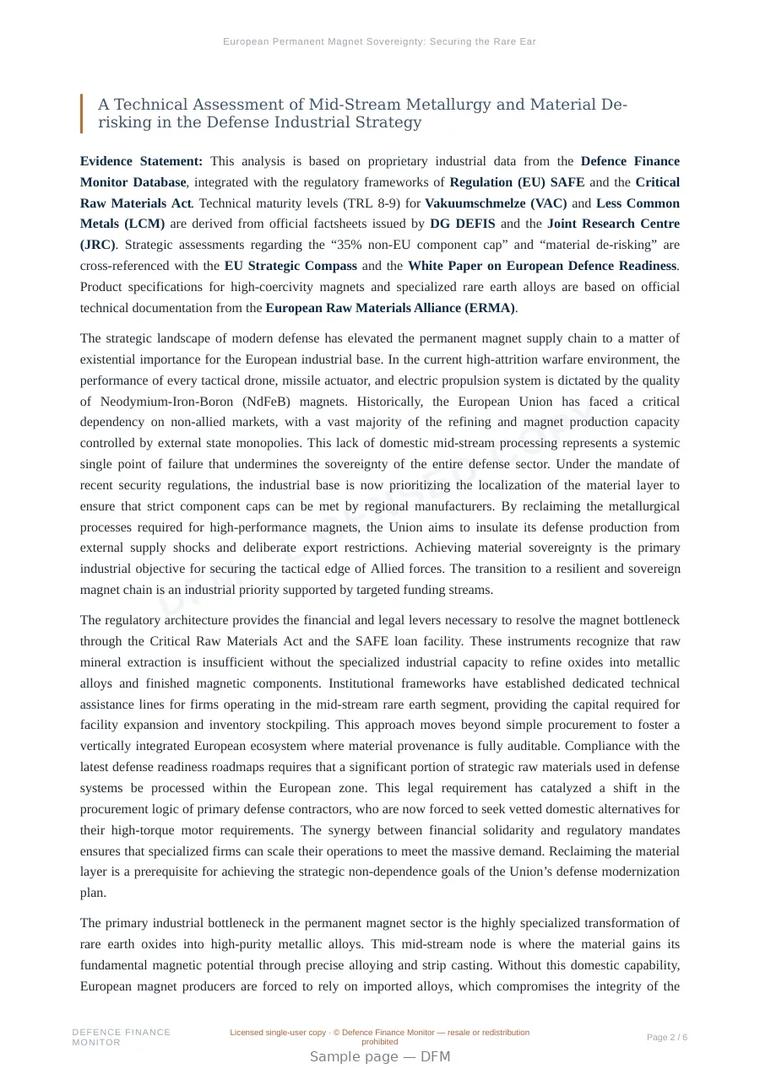 Sample page from “European Permanent Magnet Sovereignty: Securing the Rare Earth Value Chain (Hidden Champions)” — 7-page report