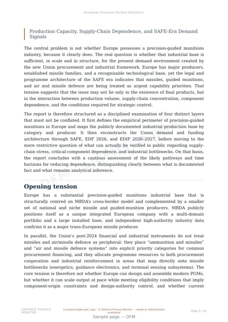 Sample page from “European Precision-Guided Munitions” — 20-page report